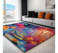 Generico Tappeto Moderno Tappeti per la Casa Terrazza Cortile Veranda Stampato, Confortevole Soft Resistente per Soggiorno Camera da Letto Fantasia Giardino Magico Sentiero Multicolore, 140 x 200 cm