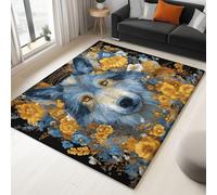 Generico Tappeto Moderno Tappeti per la Casa Terrazza Cortile Veranda Stampato, Confortevole Soft Resistente per Soggiorno Camera da Letto Retro Romantico Lupo Rosa Nero, 140 x 200 cm