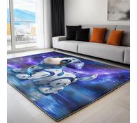 Generico Tappeto Moderno Tappeti per la Casa Terrazza Cortile Veranda Stampato, Confortevole Soft Resistente per Soggiorno Camera da Letto Fantasia Spazio Cane Meccanico Blu Viola, 60 x 90 cm