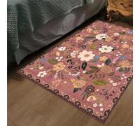 Generico Tappeto,Motivo floreale multicolore con foglie verdi, moderno, vintage-rosa, 110 x 110 cm, Area Rug Living Room, Bedroom, Farmhouse Fireplace, Lounge Rugs for Wooden Floors,