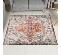 Generico Tappeto,Multicolore Beige Shabby Chic Tradizionale Vintage, Nero, 110 x 110 cm, Area Rug Living Room, Bedroom, Farmhouse Fireplace, Lounge Rugs for Wooden Floors,