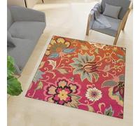 Generico Tappeto,Multicolore Verde Giallo Floreale Fattoria Moderno, Fucsia-Arancione, 110 x 110 cm, Area Rug Living Room, Bedroom, Farmhouse Fireplace, Lounge Rugs for Wooden Floors,