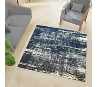 Generico Tappeto,Nero ocra giallo crema screziato astratto moderno, blu, 110 x 110 cm, Area Rug Living Room, Bedroom, Farmhouse Fireplace, Lounge Rugs for Wooden Floors,
