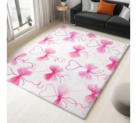 Generico Tappeto Nursery per Bambine, Antiscivolo Lavabile Morbido, XXL, Pattern Fiocchi e Nastri Rosa Stile Coquette Chic, 160 x 230 cm