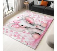Generico Tappeto Nursery per Neonate, Morbido Pluche Antiscivolo per Bambine, XXL, Elefante con Cuori Rosa Decorazione Gioco, 160 x 230 cm