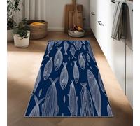 Generico Tappeto Passatoia Corridoio Bleu Foncé, Tappeto Antiscivolo Stampato Dessiné À La Main Animal Océan Poisson - Lavabile per Ingresso Cucina Soggiorno Bagno Lavanderia 40 x 120 cm