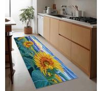 Generico Tappeto Passatoia Corridoio Bleu, Tappeto Antiscivolo Stampato Dessin À La Main Plante Tournesol Art - Lavabile per Ingresso Cucina Soggiorno Bagno Lavanderia 60 x 150 cm