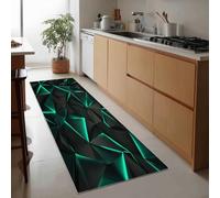 Generico Tappeto Passatoia Corridoio Noir-Vert, Tappeto Antiscivolo Stampato Géométrique Art Moderne Néon - Lavabile per Ingresso Cucina Soggiorno Bagno Lavanderia 90 x 180 cm