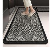 Generico Tappeto passatoia da cucina in tessuto, tappetino antiscivolo spesso 7 mm con retro a spina di pesce, cuscinetto resistente all'acqua facile da pulire(Charcoal black,45x150cm)