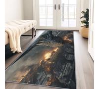 Generico Tappeto Passatoia Drago Fantasy Città per Corridoio Antiscivolo 80 x 200 cm, Tappeto Passatoia Morbida per Cucina, Lavabile in Lavatrice, a Pelo Corto, Non Perde Pelo, Grigio