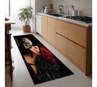 Generico Tappeto passatoia lungo 50 x 140 cm stile gotico, corridore antiscivolo per corridoio orrore teschio fiore - tappeto lavabile per cucina ingresso bagno camera scale