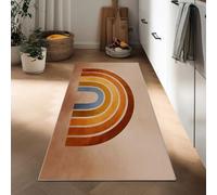 Generico Tappeto Passatoia Lungo 60 x 120 cm, Corridore Antiscivolo per Corridoio Retrò Arcobaleno Semicerchio Strisce - Tappeto Lavabile Stile Bohémien per Cucina Ingresso Bagno Camera Scale