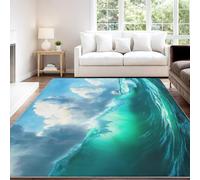 Generico Tappeto Pelo Corto 60 x 150 cm Magnifico Naturale Tranquillo Iperrealistico Oceano Onde giganti Vela Tappeto, Tappeto Antiscivolo Lavabile Dell'Interno Morbido Per Ufficio Studio Ciano Blu