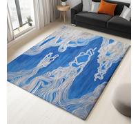 Generico Tappeto Pelo Corto Lavabile Blu 140 x 200 cm - Tappeti per Camera da Letto Cucina Iperrealismo Linee Astratte Moderno Tappeti - Tappeto Salotto a Morbido Antiscivolo
