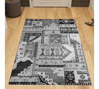 Generico Tappeto Pelo Corto Soggiorno e Camera da Letto, Lavabile Antiscivolo, Neutral Grigio Bianco Traditional Vintage Geometric Design,Nero,160 x 230 cm