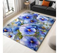 Generico Tappeto per bambini cameretta bambine bambini Grigio Primavera Fiori Viole Del Pensiero Blu E Bianche Tappeto per camera da letto estetico morbido decorativo, interni ed esterni 160 x 230 cm