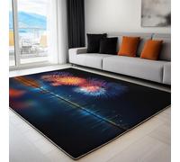 Generico Tappeto per la Casa 100 x 160 cm, Tappeto Pelo Basso e Antiscivolo Edificio Sul Lago Fuochi D'Artificio Tappeti per Camera dei Bambini Sala da Pranzo Arredamento Domestico Paesaggio Urbano