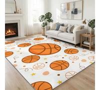 Generico Tappeto per la Casa 180 x 240 cm, Tappeto Pelo Basso e Antiscivolo Sport Pallacanestro Strisce Stelle Tappeti per Camera dei Bambini Sala da Pranzo Arredamento Domestico Cartone Animato