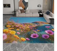 Generico Tappeto per la Casa 60 x 90 cm, Tappeto Pelo Basso e Antiscivolo Azzurro Tappeti per Camera dei Bambini Sala da Pranzo Arredamento Domestico Piante Fiori Colline