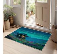 Generico Tappeto per la Casa 60 x 90 cm, Tappeto Pelo Basso e Antiscivolo Fantascienza Montagna Verde Casa Di Legno Piante Tappeti per Camera dei Bambini Sala da Pranzo Arredamento Domestico Anime