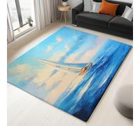 Generico Tappeto per soggiorno Azzurro 180 x 240 cm, Dipinto Ad Olio D'Epoca Di Barca A Vela Sul Mare tappeto a pelo corto antiscivolo lavabile in lavatrice - facile da pulire per soggiorno sala