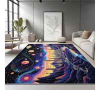 Generico Tappeto per soggiorno grande 80 x 120 cm, Fantasia Pianeti Architettura Urbana Fiumi lavabile in lavatrice antiscivolo a pelo basso decorazione - per la casa e l'ufficio Viola Scuro