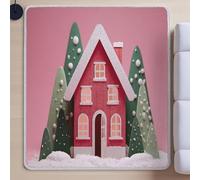 Generico Tappeto per soggiorno, Tappeto a Pelo LungoDesign Modernolavabile in lavatriceper camera da letto, ufficio, sala da pranzo, salottoRosaCartone animato Sognante Cottage di Natale80 x 150 cm.