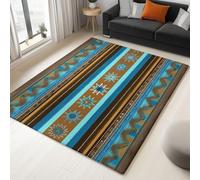 Generico Tappeto per Studio e Corridoio, Antiscivolo Lavabile Morbido, XXL, Strisce Tribali Etniche Marrone e Blu Stile Boho, 160 x 230 cm