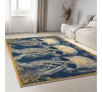 Generico Tappeto Retro Misterioso Teschio Ideale Per Adolescenti 100 x 150 cm, Tappeto Bambini Ragazzo Ragazzi da Letto Pelo Corto Lavabile Antiscivolo Morbido Blu