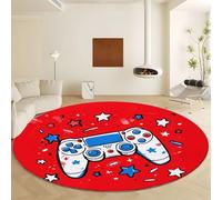 Generico Tappeto Rotonda Controller Gioco Motivo Stelle, Moquette Pelo Finta Lana Corto Morbido - Tappeto Rosso Antiscivolo Lavabile in Lavatrice per Salotto Camera da Letto Sala Pranzo Ø 100 cm
