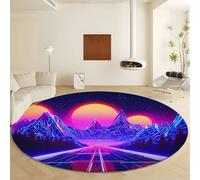 Generico Tappeto Rotonda Futurismo Montagna Linea Stradale, Moquette Pelo Finta Lana Corto Morbido - Tappeto Viola Antiscivolo Lavabile in Lavatrice per Salotto Camera da Letto Sala Pranzo Ø 100 cm