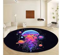Generico Tappeto Rotonda Stile Fantasy Pianeti Spazio Medusa, Moquette Pelo Finta Lana Corto Morbido - Tappeto Nero Antiscivolo Lavabile in Lavatrice per Salotto Camera da Letto Sala Pranzo Ø 160 cm