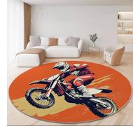 Generico Tappeto Rotondo 100 cm, Cartone Animato Motociclista Tappeto Rotondo a Pelo Corto Morbido Antiscivolo Lavabile Colore Arancione per camera da letto Soggiorno bagno corridoio