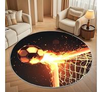 Generico Tappeto Rotondo 100 cm Moderno per Soggiorno, Modello di Calcio A Fiamma Antiscivolo e lavabile in lavatrice Tappeti Rotondi Nero Tappeto Rotondo Pelo Corto per Camera Bagno Decorare