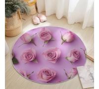 Generico Tappeto Rotondo 100 cm, Romantico Rosa Rosa Tappeto Rotondo a Pelo Corto Morbido Antiscivolo Lavabile Viola per camera da letto Soggiorno bagno corridoio