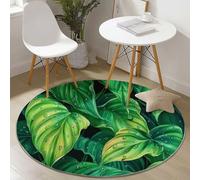 Generico Tappeto rotondo 100 cm, Tappeti rotondi Verde a pelo corto, morbidi, antiscivoli e lavabili con Foglie Tropicali Gocce Di Rugiada per camera da letto bagno corridoio Cucina