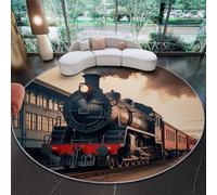 Generico Tappeto rotondo 100 x 100 cm - Morbido Antiscivolo Moderno Treno A Vapore Motivo Tappeti per Soggiorno Camera da Letto Pranzo decorazione, Colorato interni lavabile Tappeto