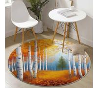 Generico Tappeto Rotondo 120 cm, Autunno Bosco Di Betulle Foglie Cadute Tappeto Rotondo a Pelo Corto Morbido Antiscivolo Lavabile Colore Arancione per camera da letto Soggiorno bagno corridoio