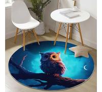 Generico Tappeto rotondo 120 cm Blu Scuro Tappetino decorativo antiscivolo a pelo corto per soggiorno e camera da letto Simpatico Gufo Dei Cartoni Animati per camera da letto soggiorno