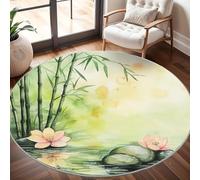 Generico Tappeto Rotondo 120 cm Moderno per Soggiorno, Acquerello In Stile Asiatico Antiscivolo e lavabile in lavatrice Tappeti Rotondi Verde Tappeto Rotondo Pelo Corto per Camera Bagno Decorare