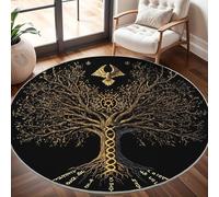 Generico Tappeto Rotondo 120 cm Moderno per Soggiorno, Albero Runico Magico Antiscivolo e lavabile in lavatrice Tappeti Rotondi Nero Tappeto Rotondo Pelo Corto per Camera Bagno Decorare