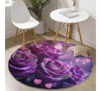 Generico Tappeto rotondo 120 cm per soggiorno, Romantico San Valentino Rosa, soffice morbido antiscivolo lavabile in lavatrice Tappeto rotondo Viola per camera da letto bagno corridoio Cucina