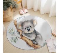 Generico Tappeto rotondo 160 cm, Carino Koala Rami lavabile antiscivolo Pelo Corto morbido Bianco Rotondi Tappetos per camera da letto, soggiorno, sala da pranzo