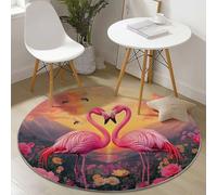Generico Tappeto rotondo 160 cm, Tappeti rotondi Rosa a pelo corto, morbidi, antiscivoli e lavabili con Romantico Fenicottero Fiori per camera da letto bagno corridoio Cucina