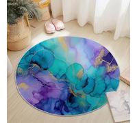 Generico Tappeto Rotondo 180 cm, Bello Acquerello Texture Tappeto Rotondo a Pelo Corto Morbido Antiscivolo Lavabile Blu Viola per camera da letto Soggiorno bagno corridoio