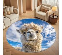 Generico Tappeto Rotondo 180 cm Moderno per Soggiorno, Divertente Motivo Alpaca Antiscivolo e lavabile in lavatrice Tappeti Rotondi Animale Tappeto Rotondo Pelo Corto per Camera Bagno Decorare
