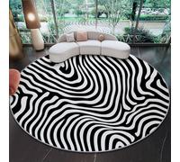 Generico Tappeto Rotondo 180 cm, Pelo Corto In Bianco E Nero Tappeto Rotondo, Antiscivolo e Lavabile Moda Strisce Op-Art Curve Tappeti per Soggiorno, Camera da Letto, Salotto e Ingresso