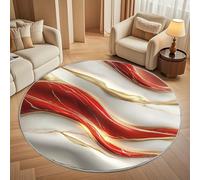 Generico Tappeto Rotondo 200 cm Moderno per Soggiorno, Marmo Rosso Ondulato Antiscivolo e lavabile in lavatrice Tappeti Rotondi Trama Dorata Tappeto Rotondo Pelo Corto per Camera Bagno Decorare