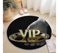 Generico Tappeto rotondo 90 cm, 3D Vip Vassoio lavabile antiscivolo Pelo Corto morbido Nero Rotondi Tappetos per camera da letto, soggiorno, sala da pranzo