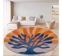 Generico Tappeto rotondo 90 cm, Albero Astratto Della Vita lavabile antiscivolo Pelo Corto morbido Arancione Blu Rotondi Tappetos per camera da letto, soggiorno, sala da pranzo